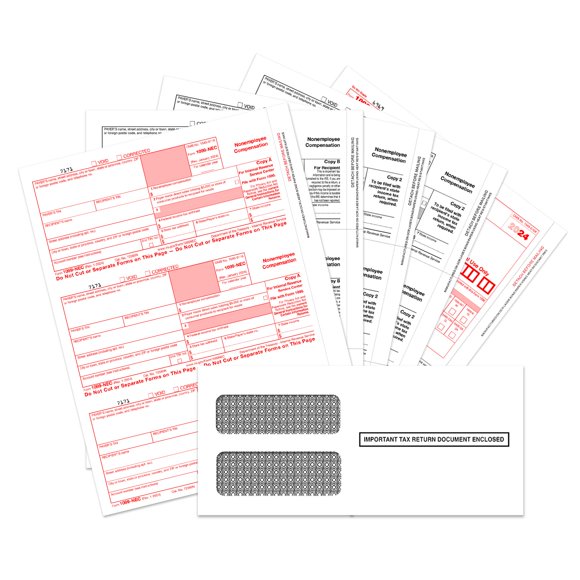Kit de formularios de impuestos FENTASY 1099 NEC 2024 para 25 vendedores con sobres