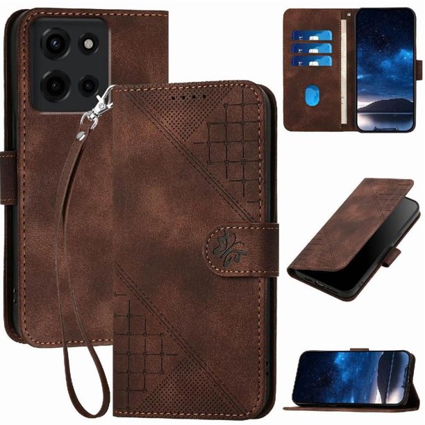 Funda Flip Premium Fibra de Carbono para Motorola MOTO G 5G 2025 con Soporte y Cierre Marrón
