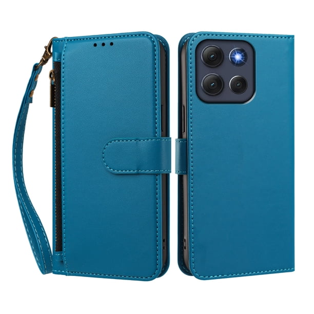 Funda Tipo Billetera para Motorola Moto G86 Power con Soporte y Bolsillo con Cierre Azul