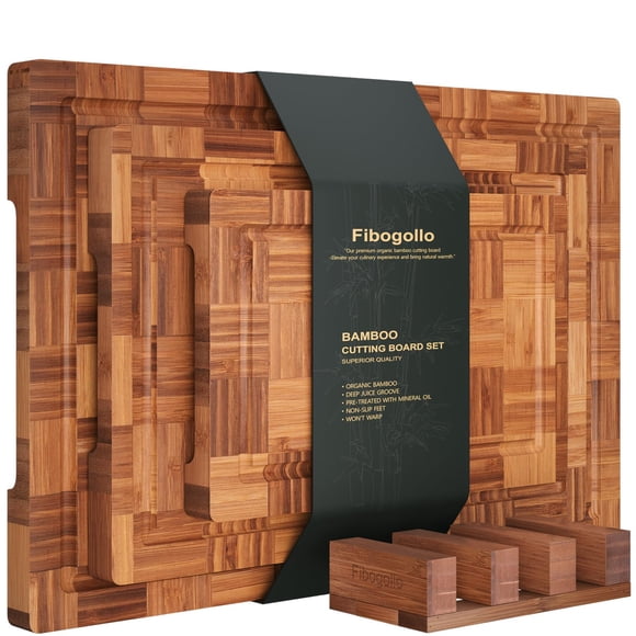 Tablas de cortar Fibogollo Bamboo con ranura para jugo y soporte, 3 unidades