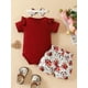 thumbnail image 3 of 3pcs Baby Girls Cute "Auntie Is My Bestie" Short Sleeve Onesie & Floral Shorts & Headband Set Clothes, 3 of 5