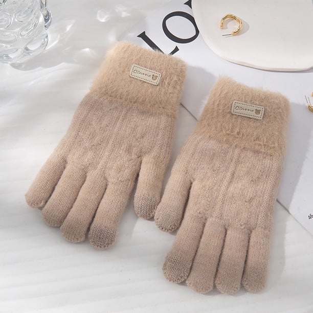 Guantes De Lana De Punto De Invierno Para Mujeres Estudiantes Ciclismo Guantes Gruesos Cálidos De Doble Pantalla Táctil