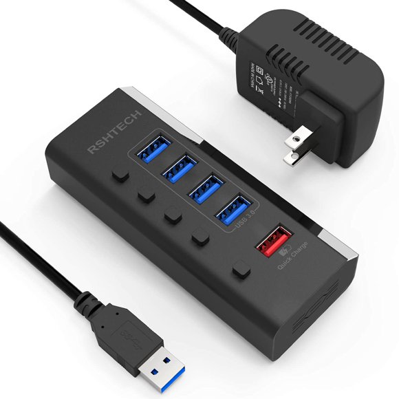 Concentrador USB RSHTECH 4x USB 3.0 + Puerto de Carga Rápida