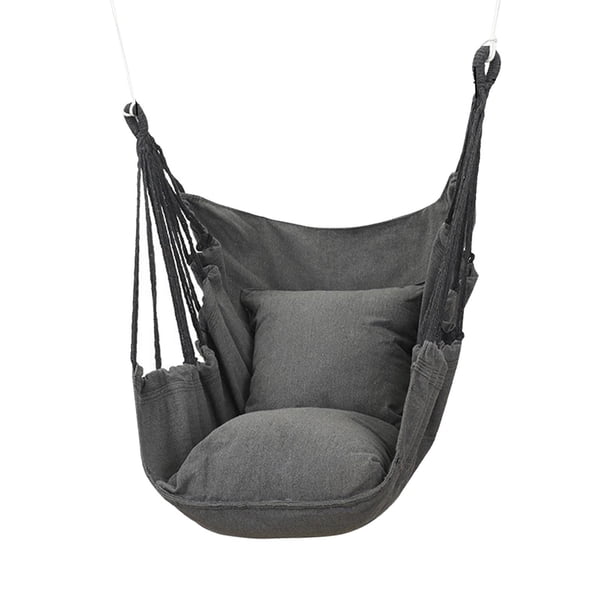 Hamaca Silla Colgante Cuerda Silla para Exteriores Interior Resistente Camping Hamaca Asiento Cojines Incluidos Tejido para Playa Patio Terraza Jardín Gris