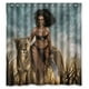 thumbnail image 1 of Cortina de ducha de baño de bajo costo con diseño de mujer afroamericana sexy y leopardo salvaje, juego de cortinas con ganchos, tamaño 66 x 72 pulgadas, 1 of 3