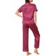 thumbnail image 3 of INSPIRE CHIC Conjunto de pijama de mujer con botones, satinado, jacquard a rayas, suave, casual, de manga corta, ropa de estar en casa, 2 piezas, ropa de dormir, M Rojo, 3 of 6