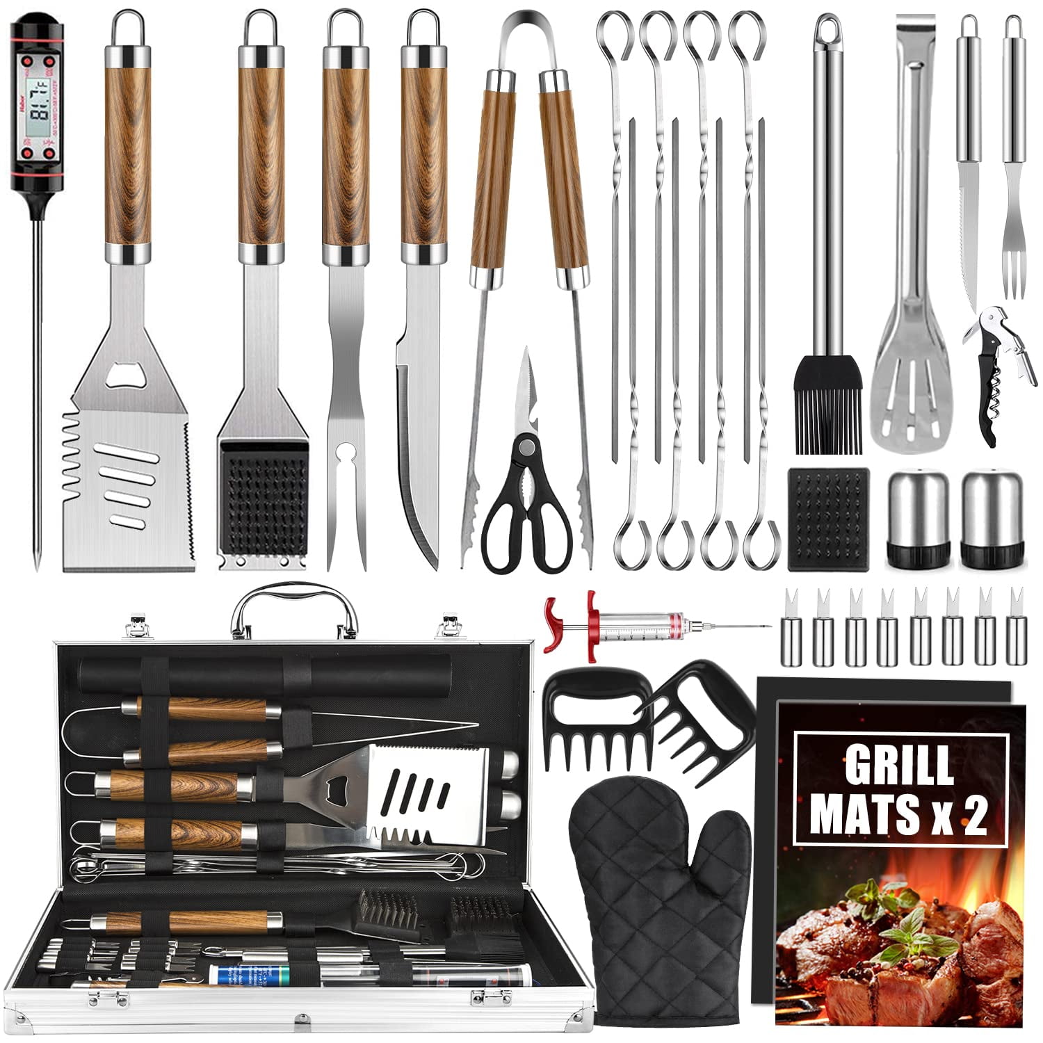 Juego De Accesorios Para Parrilla Cifaisi, 38 Piezas, Acero Inoxidable Con Funda