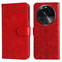 Funda Tipo Cartera Foxdock Para Oppo Find X6 Pro , Diseño Girasol En Relieve, Cuero Pu, Cierre Magnético, Soporte Y Tarjetero
