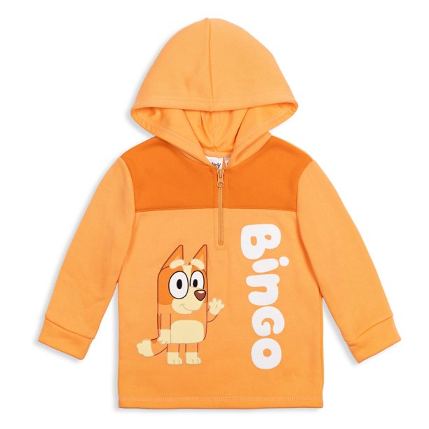 Sudadera con capucha Bluey Bingo Fleece con media cremallera para niños pequeños, color naranja, talla 6