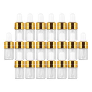 Magideal - Frascos Cuentagotas De Vidrio Vacíos De 20 Piezas Con Goteros Para Los Ojos, Viales Dispensadores Recargables Para Aceites De Perfume, Extracto Líquid , Oro 1Ml