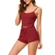 thumbnail image 4 of INSPIRE CHIC Conjunto de Pijama de Punto para Mujer Regreso a Clases Camiseta de Tirantes Finos y Pantalones Cortos con Decoración de Lazo para Primavera Verano XS Rojo, 4 of 6