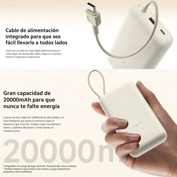 Xiaomi Power Bank 33W 20000mAh con Cable Integrado Blanco