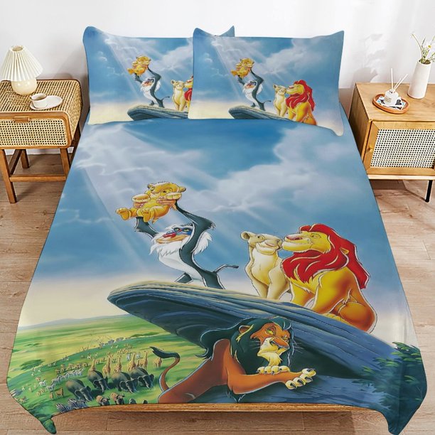 The Lion King Cartoon Bedding Sets Ultra Soft Skin-Friendly Duvet Cover 3 Piece, Cute Comforter Cover Bed Set for Boys Girls Kids