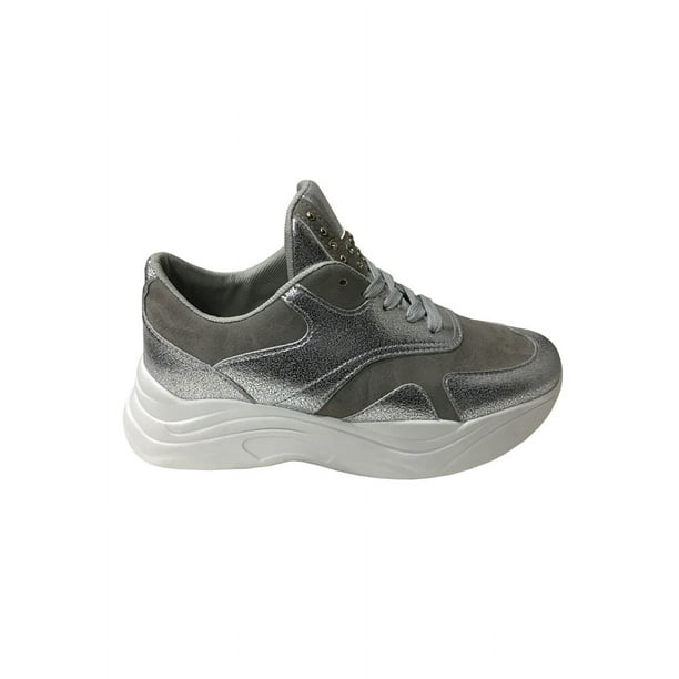 Zapatilla Ecocuero ZAX10 Plata Mujer