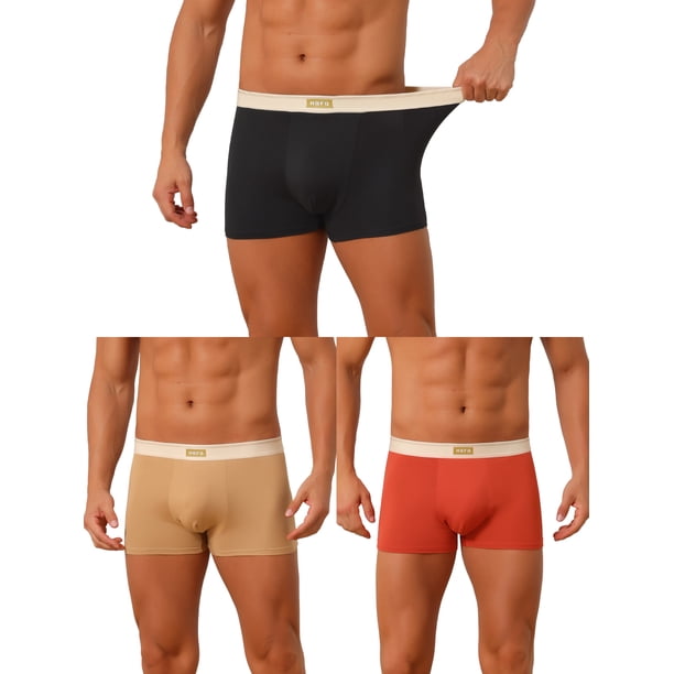 INSPIRE CHIC Paquete de 3 bóxers para hombre Clásico sólido transpirable Ropa interior diaria 34 1 Negro 1 Naranja 1 Caqui