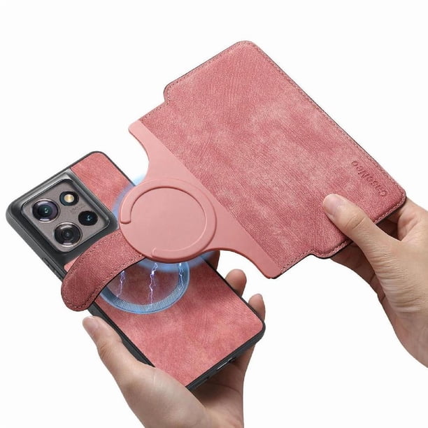Funda Billetera Magnética para Motorola Edge 50 Soporte Tarjetas Desmontable Rosa