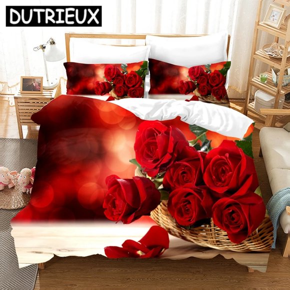 Flower Red Rose Bedding Set Romantic Gift Duvet Cover Set Comforter Bed Linen Dropshipping Modern