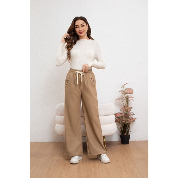 Pantalón Mujer Bolsillo Botones Pierna Ancha Wide Leg Cotele 7130