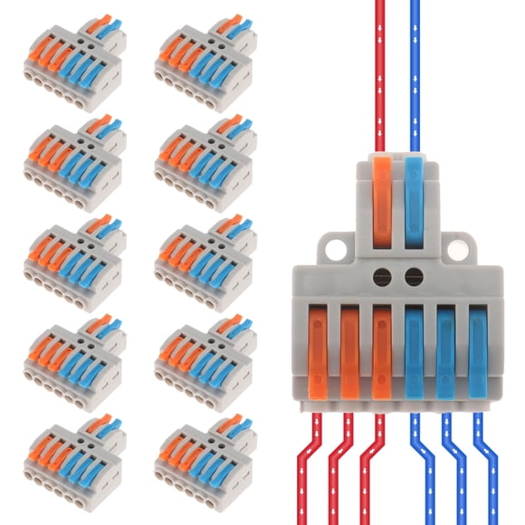 Conectores de cables DIANN con palanca 2 entradas 6 salidas 28-12 AWG, 10 piezas