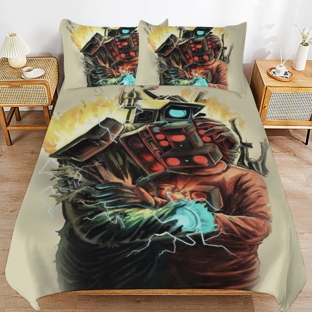 Skibidi Toilet Bedding Set Duvet Cover Comfortable and Lightweight Cartoon Bedding 3 Piece Bed Set