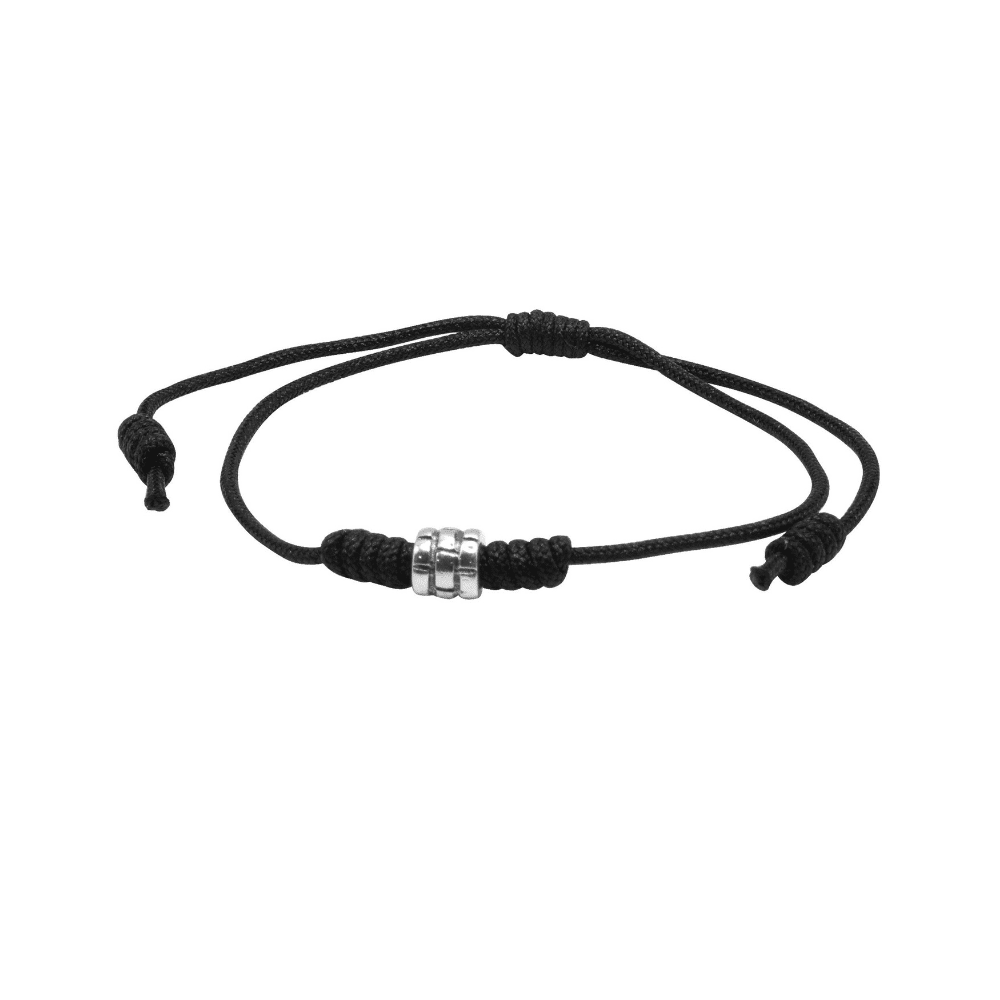 Fershop - Pulsera Ajustable Negra Con Mostacilla De Plata