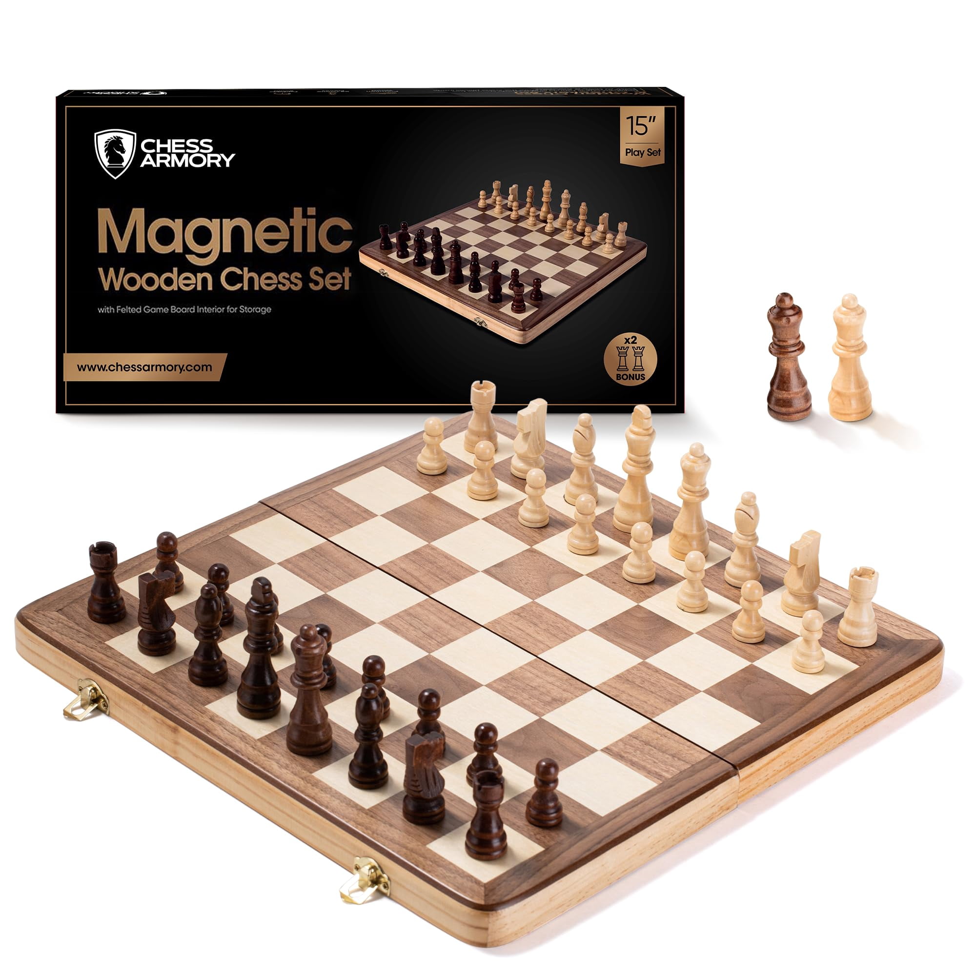 Chess Armory - Juego De Ajedrez Con Armería Magnética De Madera, 38 Cm, Con Caja De Almacenamiento