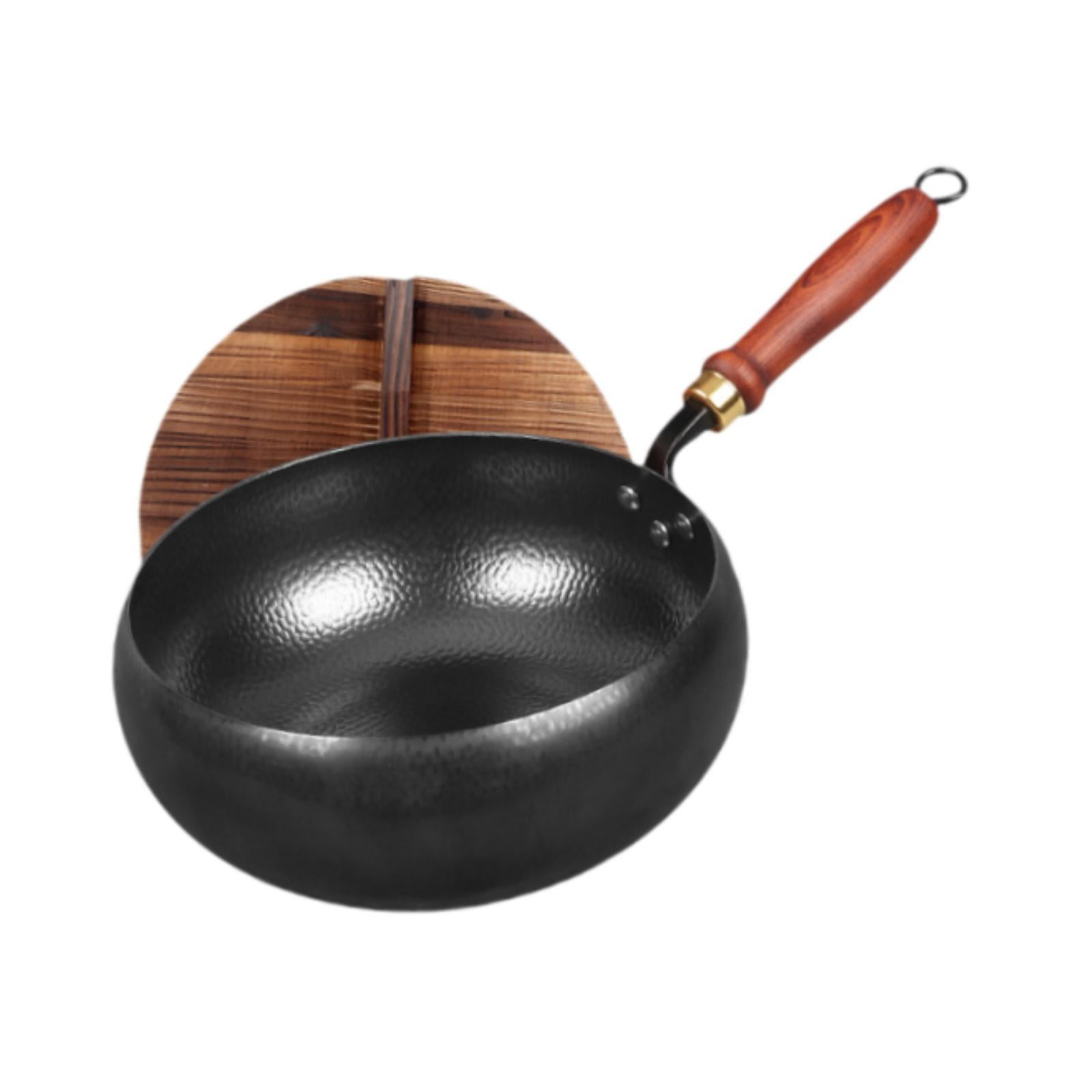 Bothyi - Wok De Hierro Con Mango De Madera Martillado A Mano De 9,45 Pulgadas Para Hoteles, Campings Y Restaurantes.