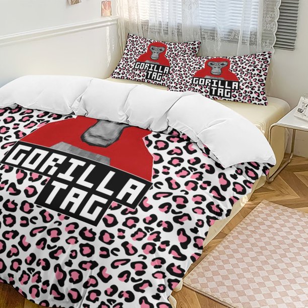Pink Leopard Gorilla Tag Comforter Set Soft 3 Pcs Twin Bedding Sets Thicken for All Season