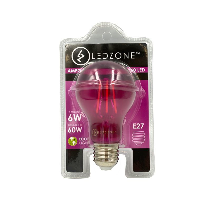Ampolleta A60 Led Luz Rosado 6w Base E27 Ledzone