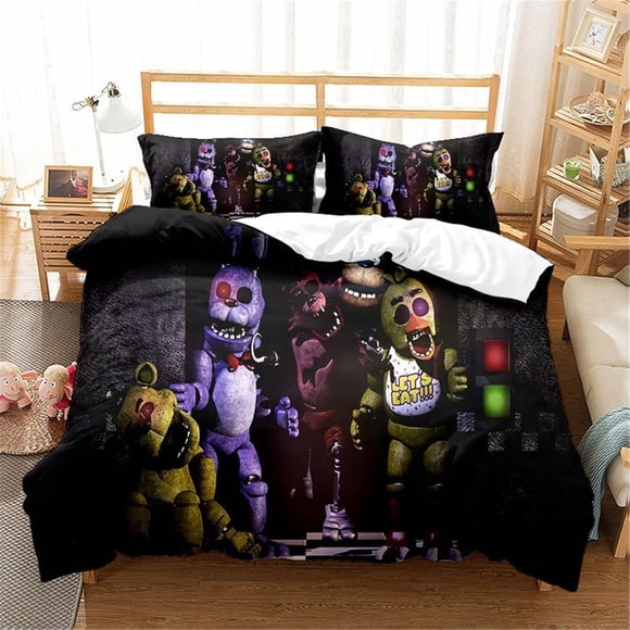 Kids Five Nights-at Freddy's Bedding Duvet Cover Queen Size,3 Pieces Soft Light-Weight Comforter Cover with Pillow Shams