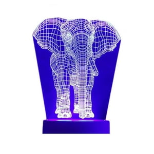 Lelumania - Lampara Ilusion 3D Elefante De 7 Colores, Base Touch
