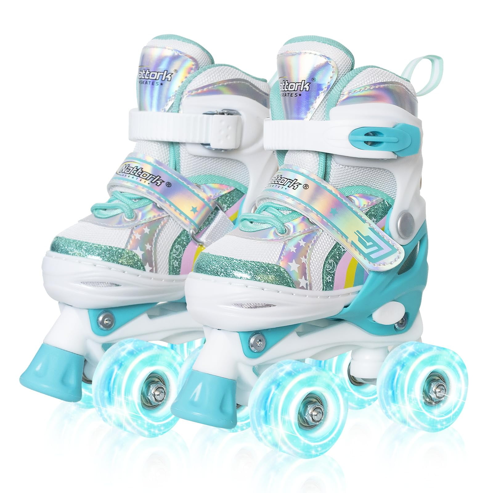 Patines De Ruedas Nattork Ajustables Con Ruedas Luminosas Turquesa