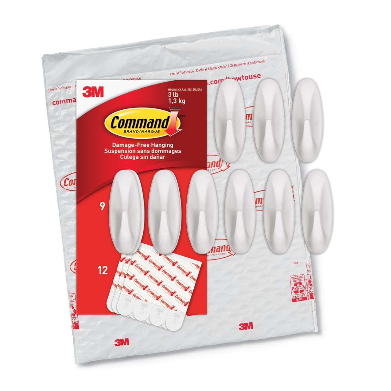 Ganchos De Pared Command Medium Designer 9 Blancos Con 12 Tiras