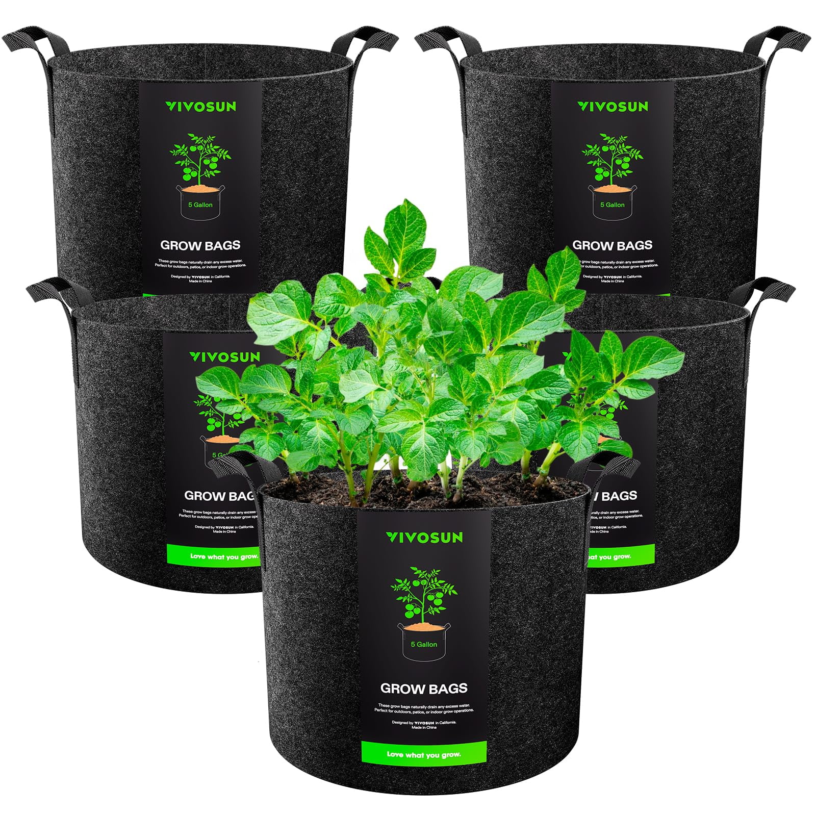 Bolsas De Cultivo Vivosun, 5 Unidades, 19 Litros, Tela No Tejida De Alta Resistencia