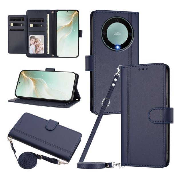 Funda Billetera para Honor X9A 5G/Magic 5 Lite con Ventana para Fotos, Azul
