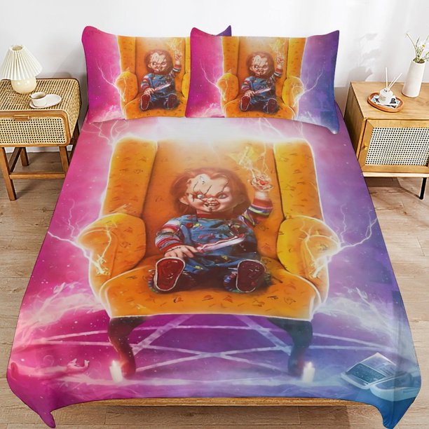 Chucky Bed Duvet Cover Microfiber Bedding Sets 3D Printed Lightweight 3 Piece Comforter Sets for Adlut Boys Girls