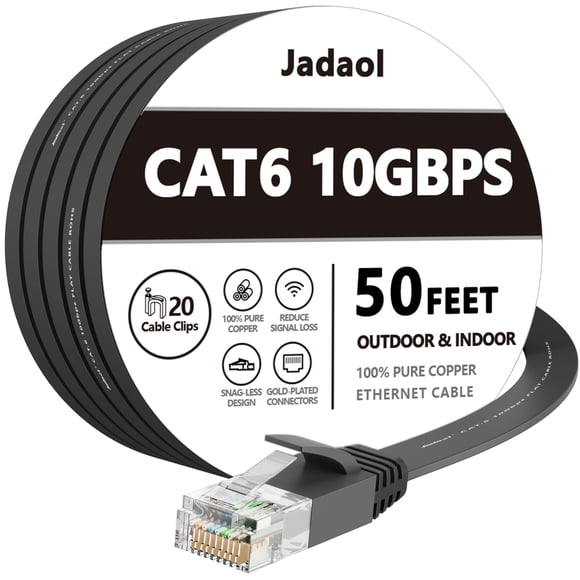 Cable Ethernet Jadaol Cat 6 de 15 m para exteriores e interiores, 10 Gbps, negro