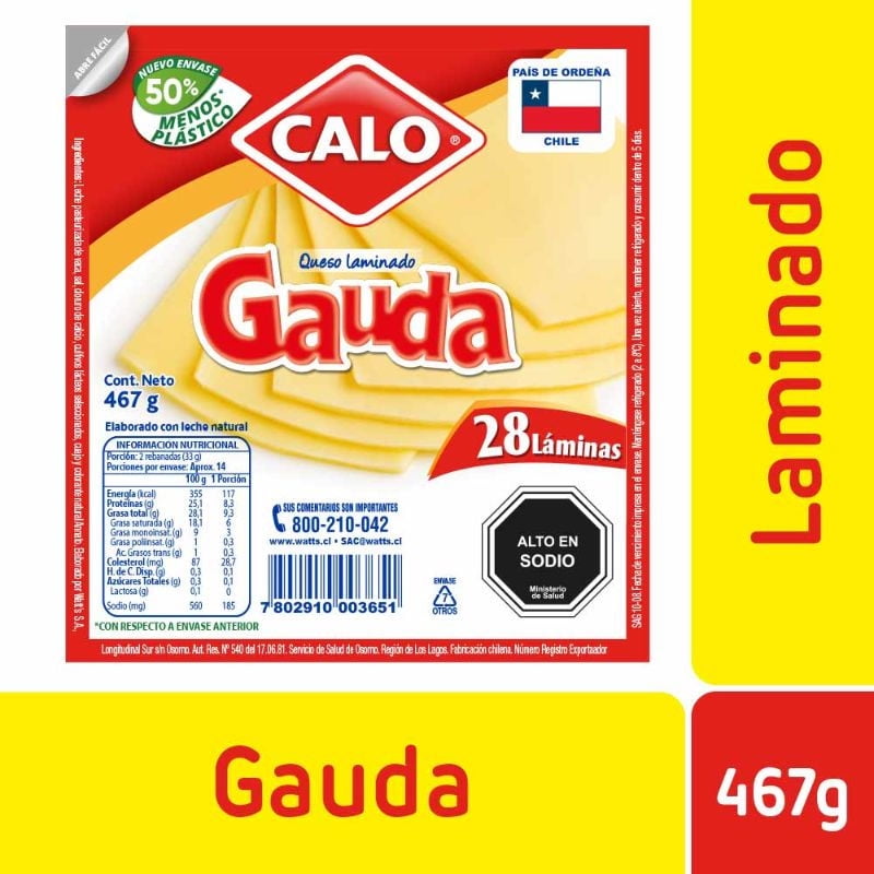 Queso Gauda Laminado 467 g Calo