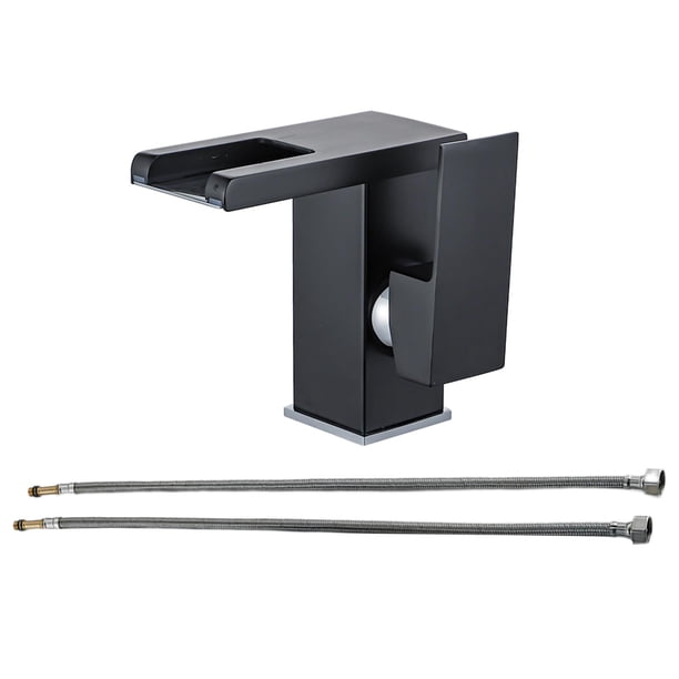 Grifo de lavabo de baño con luz LED, caño de cascada que cambia de 3 colores, grifo mezclador, grifo de tocador de lavabo Negro