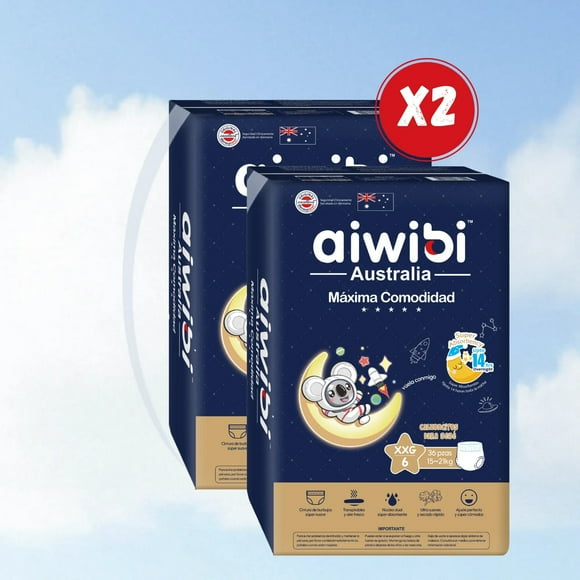 Pack 2 pañales premium aiwibi pants 6 XXG 36 U