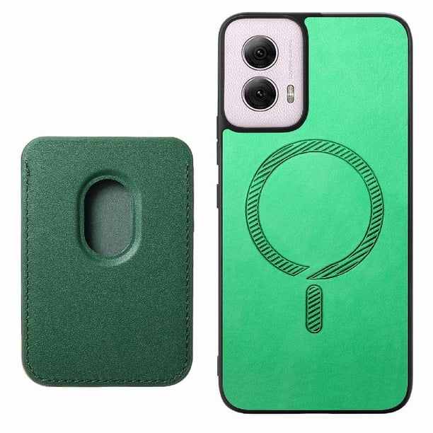 Funda de Cuero Magnética con Tarjetero para Motorola Moto G Power 2024 Cubierta Delgada Verde