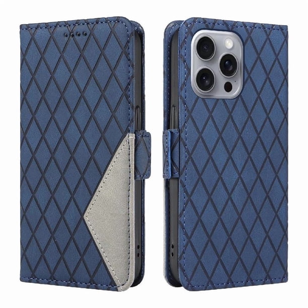 Funda Cartera para iPhone 16 Pro Max con Tarjetero Soporte y Correa Azul