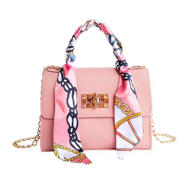 Bolso de mano de moda para mujer, diseño de bufanda de seda, mini bolso de cadena, bolso bandolera de hombro.
