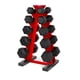 thumbnail image 1 of Set de mancuernas CAP de 68 kg con recubrimiento hexagonal y rack rojo, 1 of 8