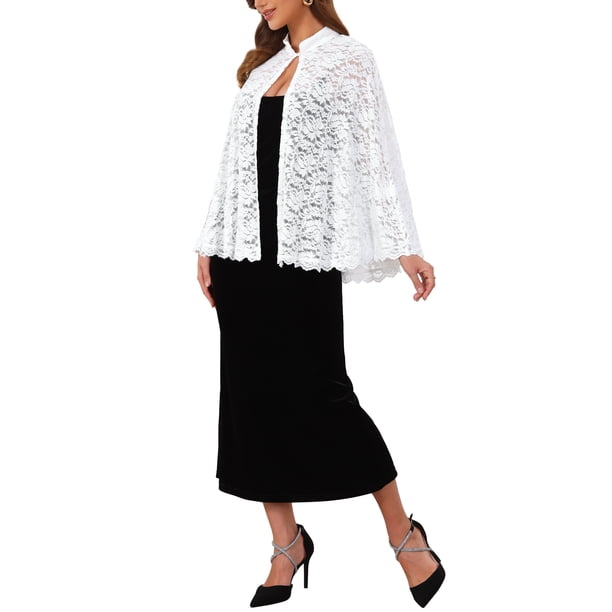 INSPIRE CHIC Capa de Encaje para Mujer para Boda, Cóctel de Noche, Cuello Alto, Gótico, Vintage, Capa Larga, Tallas M, Blanco