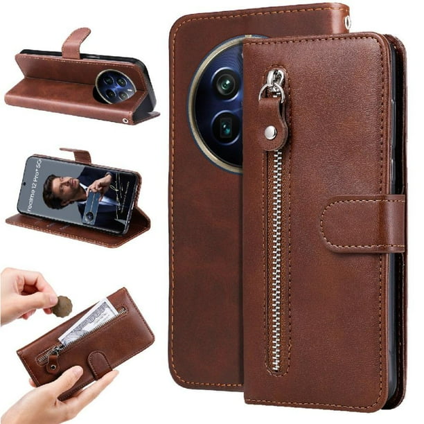 Funda con Cremallera para Realme 13 Pro Plus 5G, Carcasa Cartera de Cuero PU con Soporte y Tarjetero