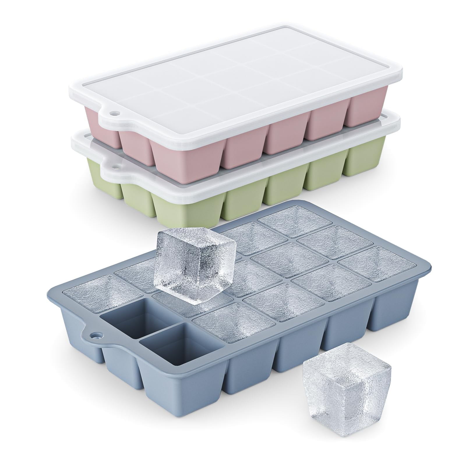 Bandeja Para Cubos De Hielo Vethwal De Silicona, 3 Piezas Con Tapa, Libre De Bpa