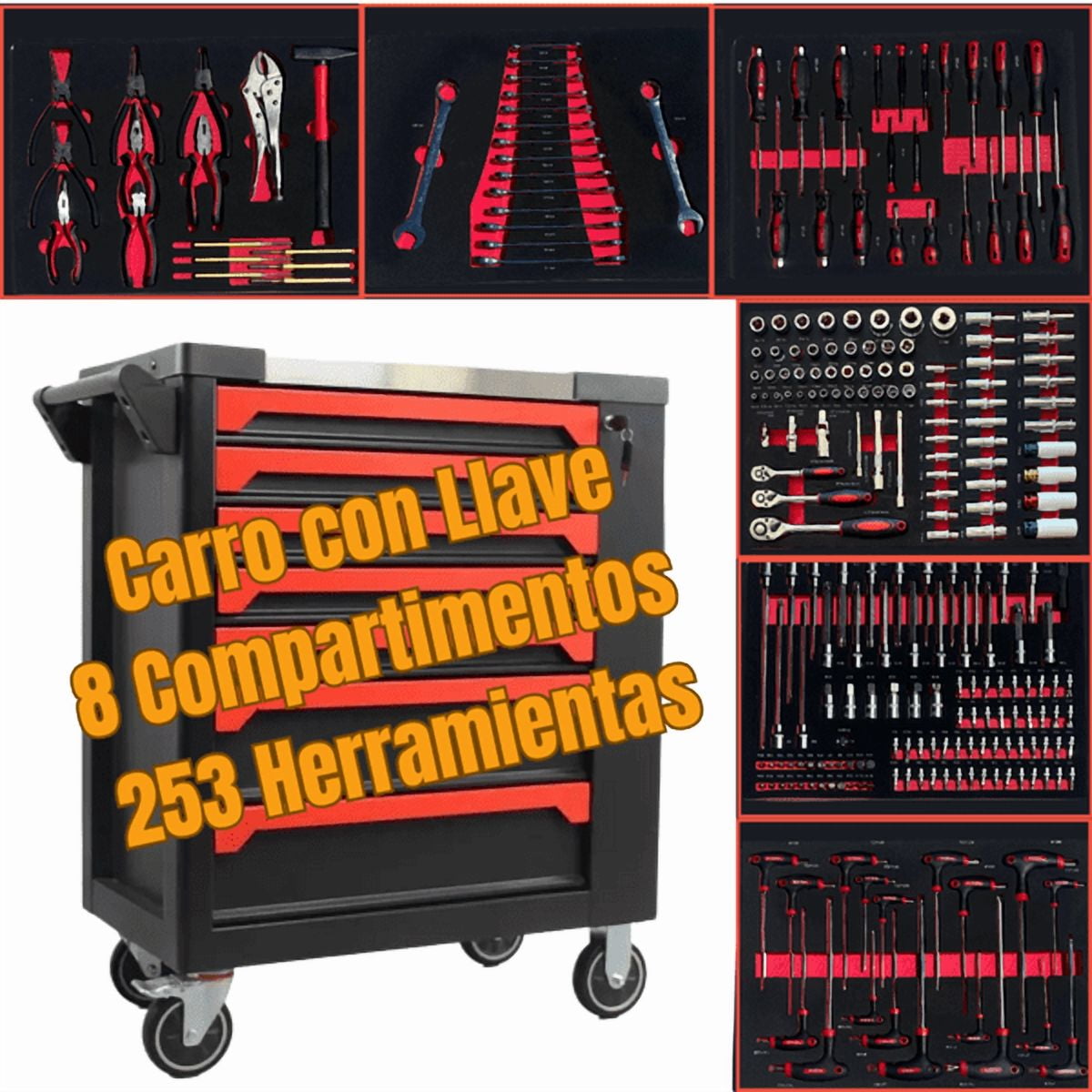 Estilodomus - Carro De Trabajo Movil 8 Gabinetes C/herr 253 Pcs