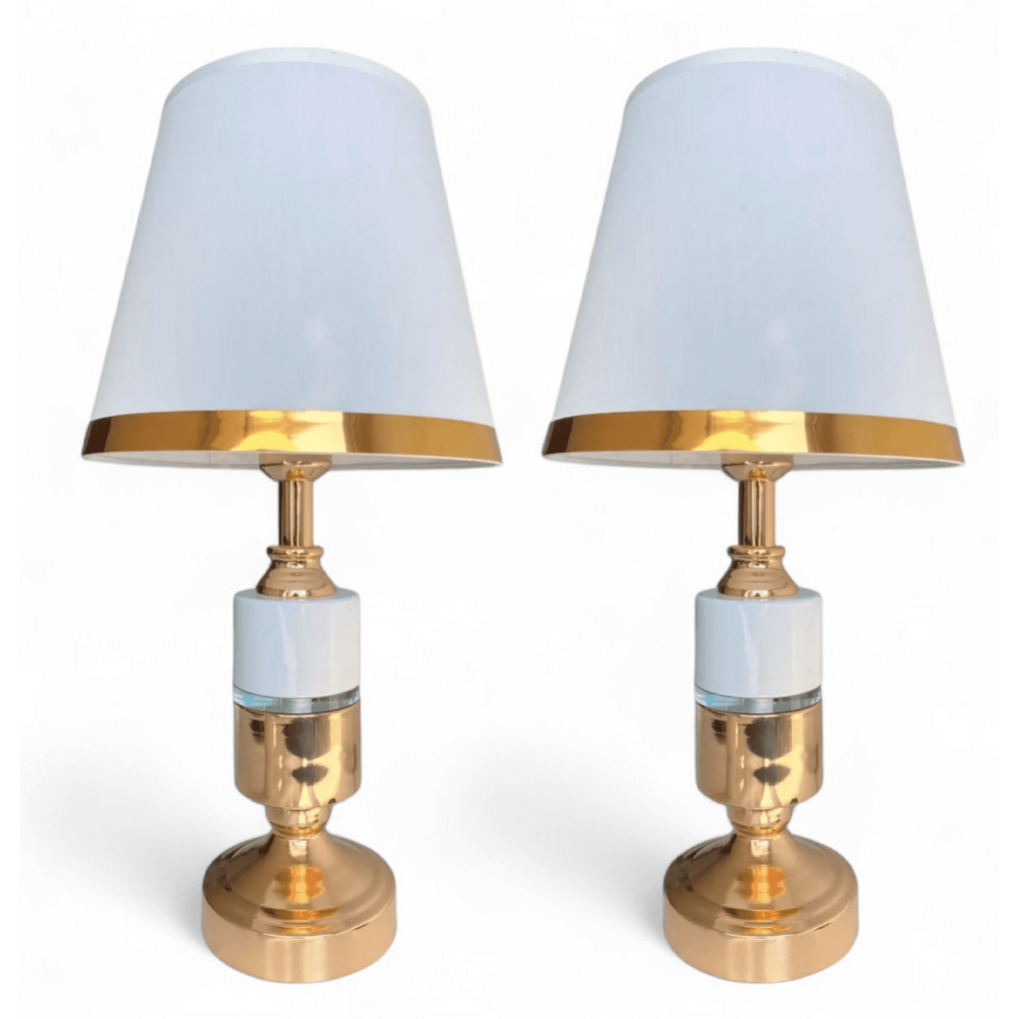 Genérica - Lámpara De Velador Mesa Decoración Dormitorio Living Blanca Con Dorado Minimalista E27 Pack De 2