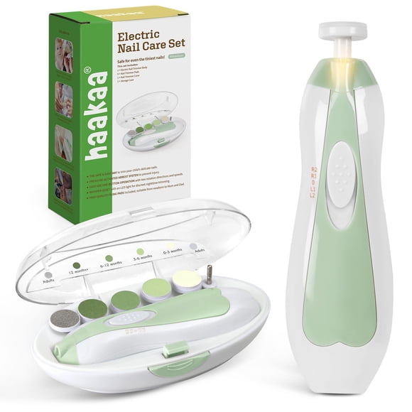 Set eléctrico para el cuidado de uñas para bebés haakaa con luz LED verde